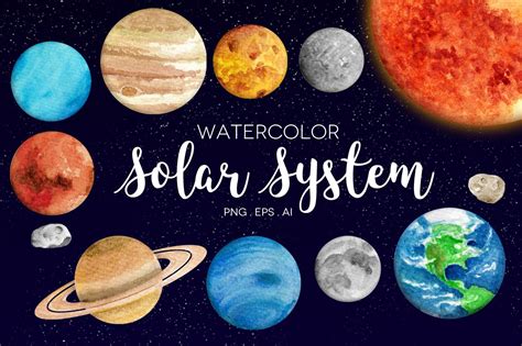 Watercolor Solar System Clipart PNG (329344) | Illustrations | Design ...