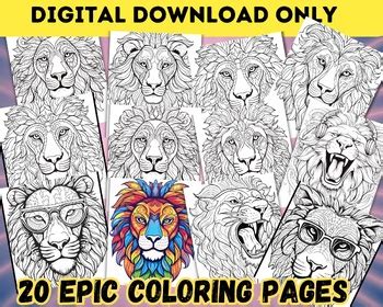 LION HEAD | Coloring Book | 20 Epic Pages | Digital Print | Hand Drawn