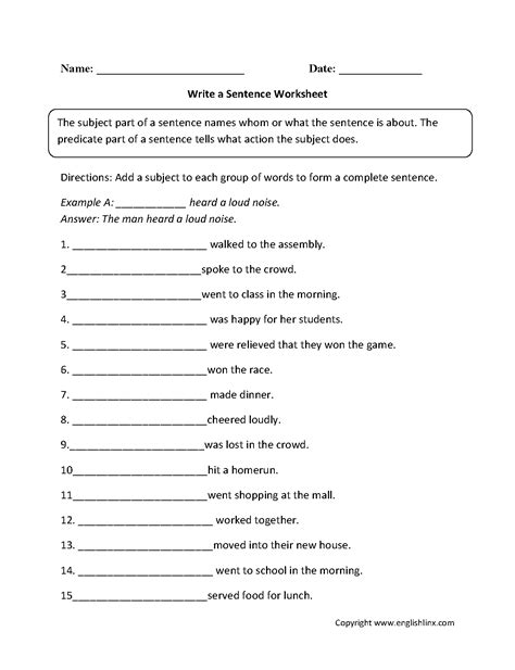 Sentence Structure Practice Worksheets