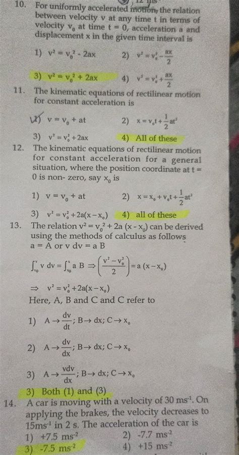 The kinematic equations of rectilinear motion for constant acceleration f..