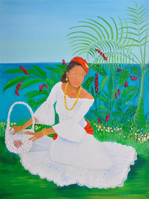 Belle Creole au panier blanc Painting by KCatia Creole Art - Fine Art America