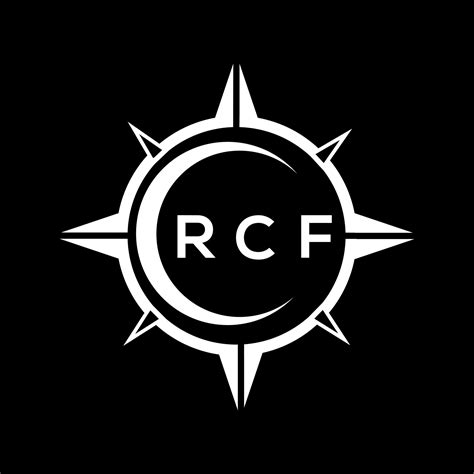 RCF abstract technology circle setting logo design on black background. RCF creative initials ...