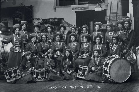 The Drum & Fife Band performing in a procession to promote the Women’s Exhibition, May 1909 ...