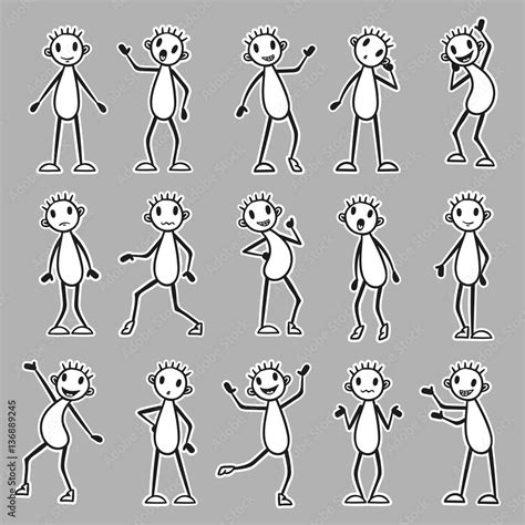 Cartoon set of stick figure man. Vector emotions and poses. Stock ...