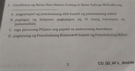 Ano Ang Itinadhana Ng Batas Hare Hawes Cutting At Batas Tydings ...