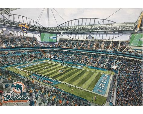 Miami Dolphins Hard Rock Stadium LIMITED EDITION Pen and Ink and Watercolor Art Print ...