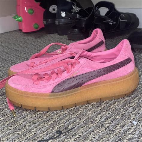 pink puma platform sneakers shoes size 8w hardly... - Depop