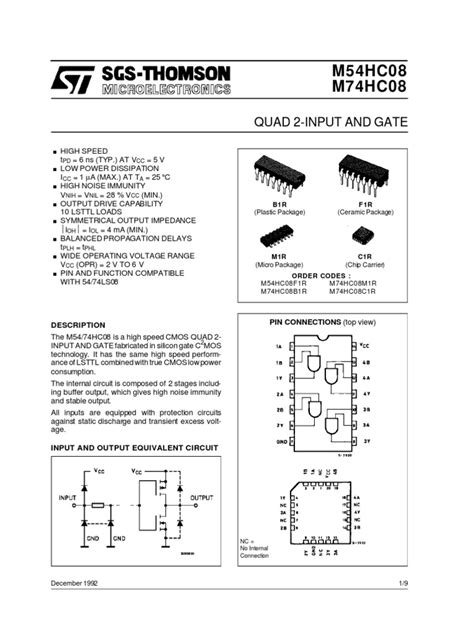 Datasheet 7408 | Electronic Circuits | Cmos