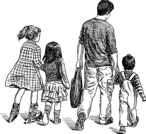 Father with his children stock illustration Children Sketch, Elderly Couples, Couples Walking ...