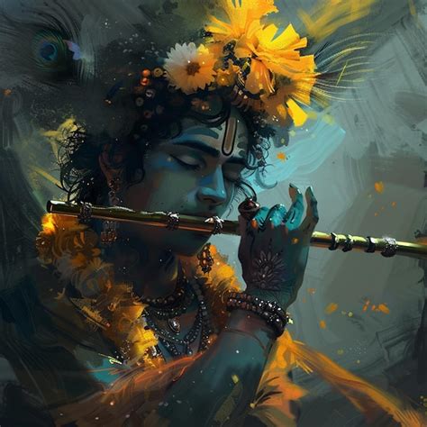 Premium Photo | Digital art of lord krishna playing flute