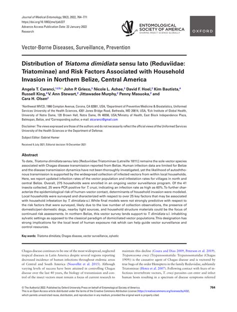 (PDF) Distribution of Triatoma dimidiata sensu lato (Reduviidae: Triatominae) and Risk Factors ...