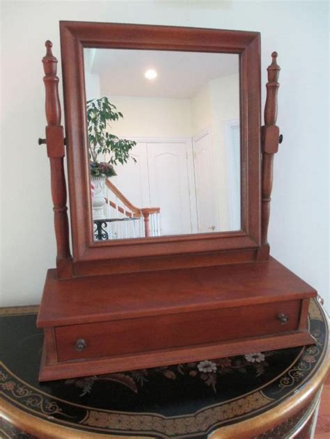 Ethan Allen Vanity Tilt Mirror Jewelry Display Dresser Top Drawer Maple ...