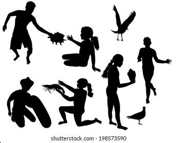 Silhouettes Children Playing On Beach Stock Vector (Royalty Free) 198573590 | Shutterstock