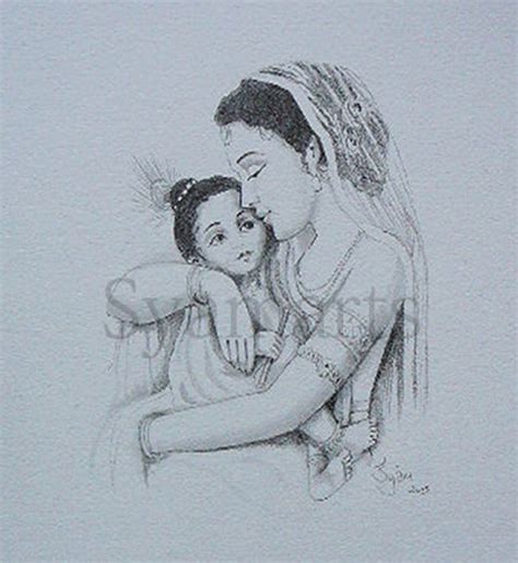 Krishna Mother Yasoda Child Syamarts Original Pencil Drawing - Etsy