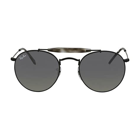 Men's Round Double Bridge Sunglasses // Matte Black + Gray Gradient ...