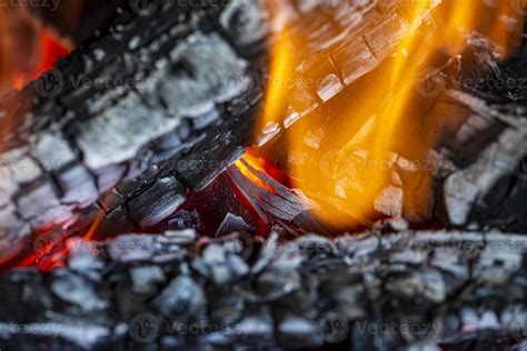 Burning log of wood in a fireplace close-up. 5392503 Stock Photo at ...