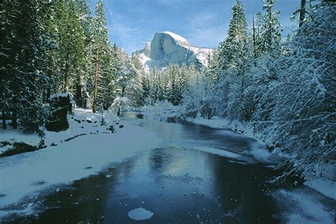 Half Dome and Merced River in winter