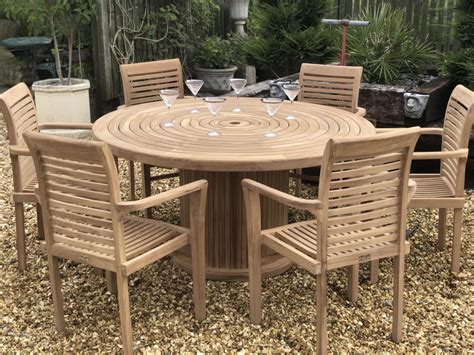 Teak Round Table 150cm with 6 Teak Stacking Chairs - Teak Garden ...