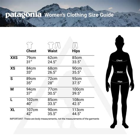 Patagonia Clothing Sizing Chart - Complete Outdoors NZ