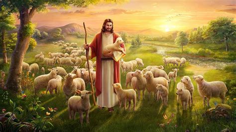 Download Surrounded By Lambs Jesus Desktop Wallpaper | Wallpapers.com