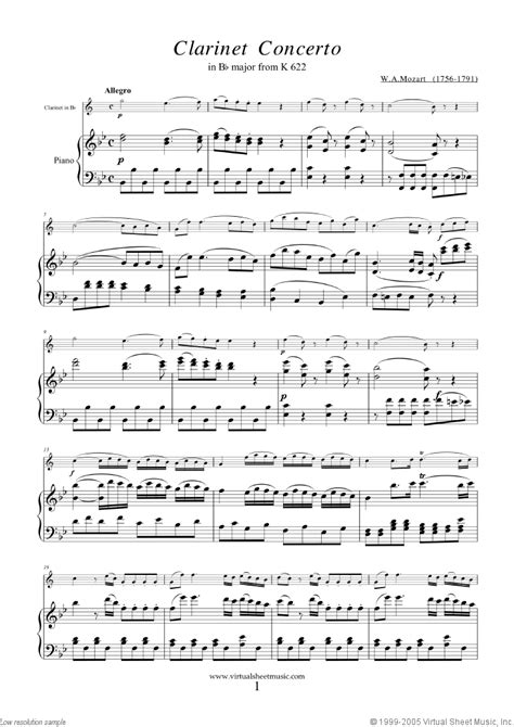 Mozart: Clarinet Concerto in A major K622 (in Bb) sheet music | Sheet music, Clarinet, Clarinet ...