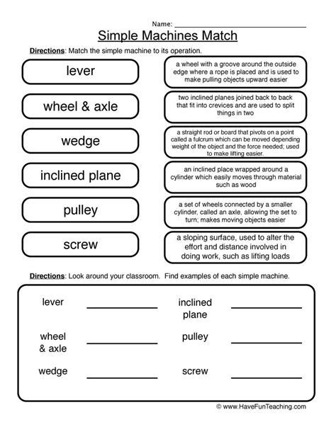 Simple Machines Worksheet 1: learn about types of machines Information: physical science ...