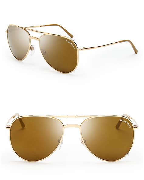 Burberry Folding Aviator Sunglasses in Gold | Lyst