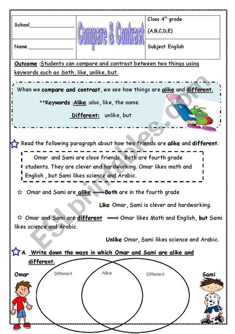 Printable Compare And Contrast Worksheet