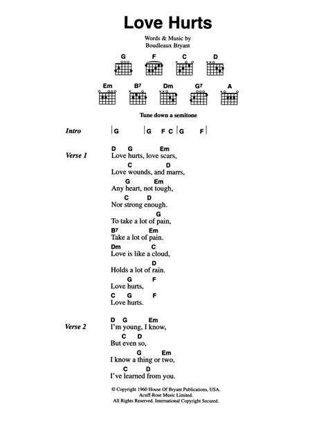 Love Hurts von The Everly Brothers Noten zum Gitarre Akkorde/Liedtexte ...