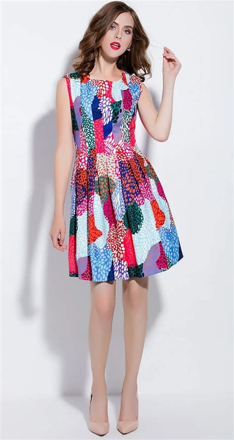 Colorful Polka Dot Print Women A Line Dress Sleeveless Casual Dresses ...