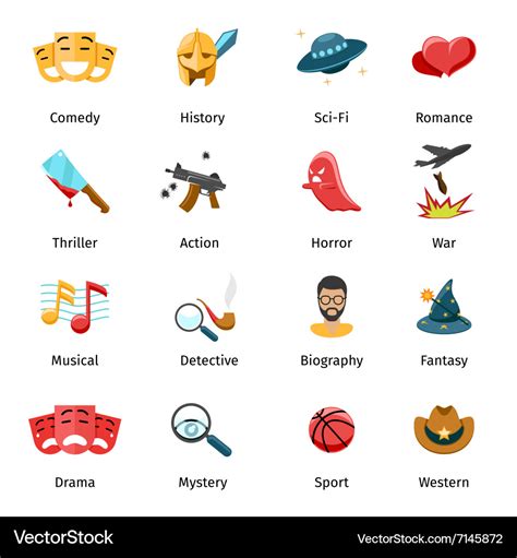 Flat movie genres icons Royalty Free Vector Image