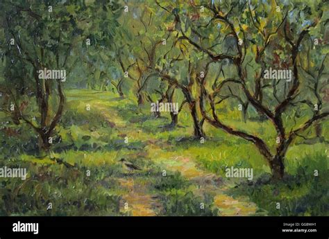 Apple trees, oil painting Stock Photo - Alamy