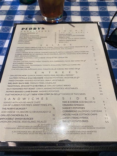 Menu at Perry's Novato restaurant, Novato