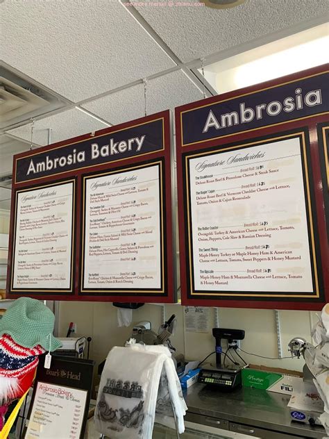 Menu at Ambrosia Bakery, Milford