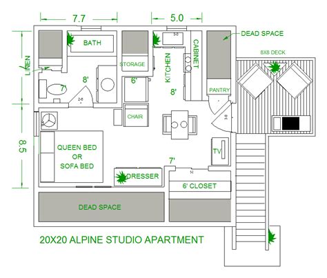 Alpine 20x20 Studio Apartment | Simple house plans, Studio apartment, Simple house