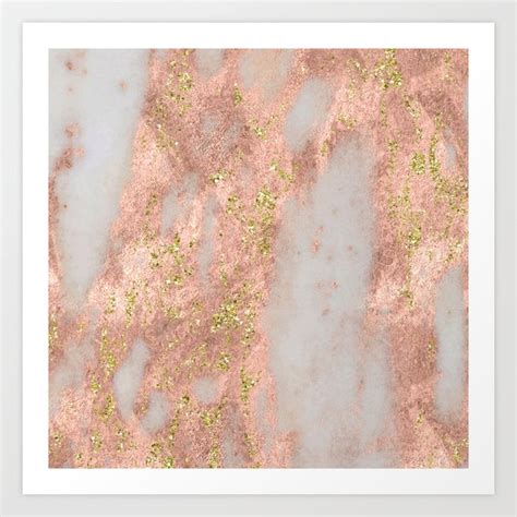 Rose Gold Marble with Yellow Gold Glitter Art Print by Nature Magick ...