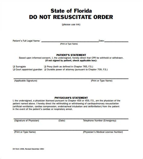 9 Sample Do not Resuscitate Form Templates to Download | Sample Templates