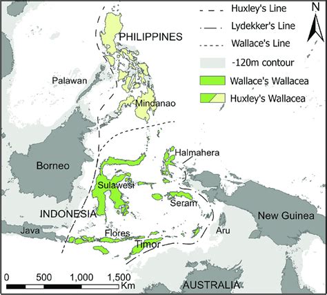 Map showing extent of Sunda and Sahul continental shelves (light grey)... | Download Scientific ...