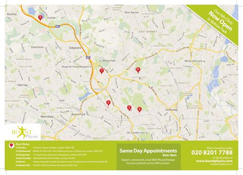 Map Of BOOST PHYSIO Clinics NW London | Map Of BOOST PHYSIO Clinics NW London - BOOST Physio