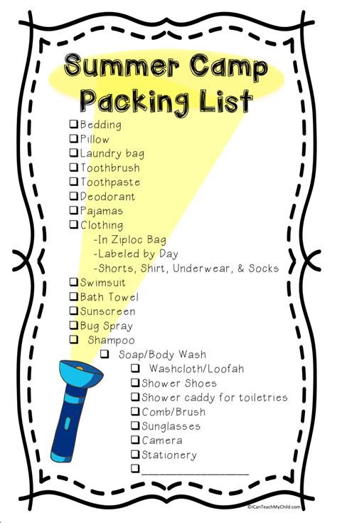 Summer Camp Packing List and Printable Hygiene Checklist - I Can Teach My Child!