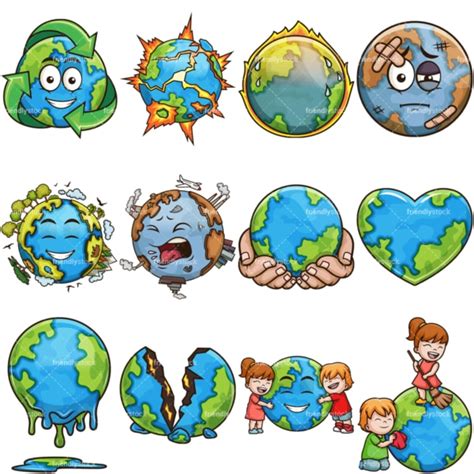 Planet Earth Cartoon Clipart Bundle - FriendlyStock