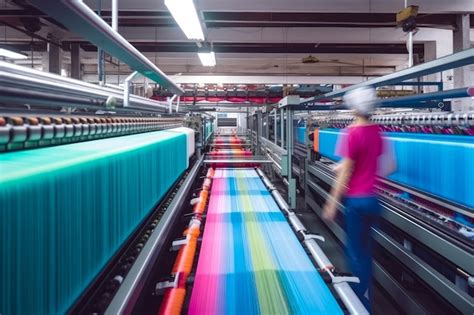 Premium Photo | Textile factory with workers operating highspeed ...