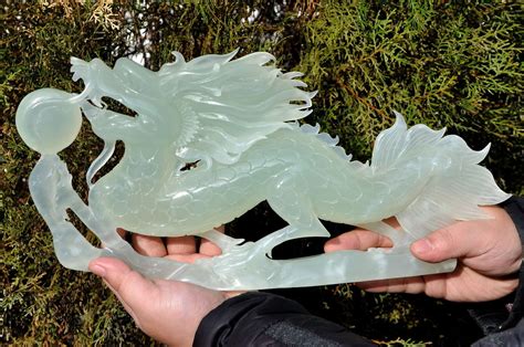 14 1/2" Natural Xiu Jade / Serpentine Dragon Statue Carving Sculpture ...