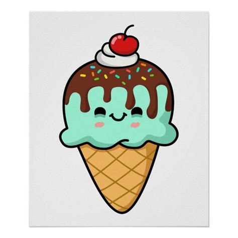 Cute Kawaii Ice Cream Cone Poster | Zazzle.com in 2021 | Cute food drawings, Ice cream art, Ice ...