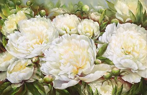 White peony painting large Peonies canvas art Flowers oil | Etsy