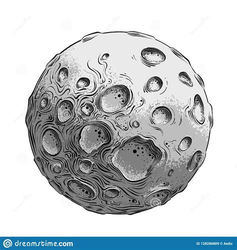 Hand Drawn Sketch Of Moon Planet In Black And White Color, Isolated On ...