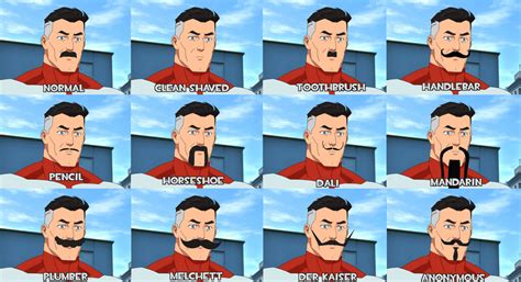 Omni Man with different moustache styles : Invincible