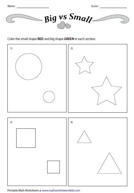 Concept Of Big And Small Worksheets | Shape worksheets for preschool ...