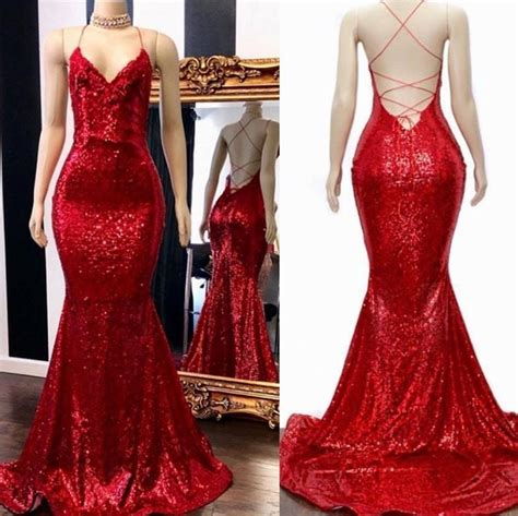 Red Sequin Prom Dress 2023 Mermaid Sleeveless Long Evening Gown ...