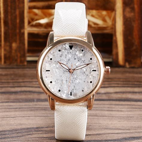 Luxury Blink Classic Casual Flake Sequin Wrist Watch Leather Band Strap ...